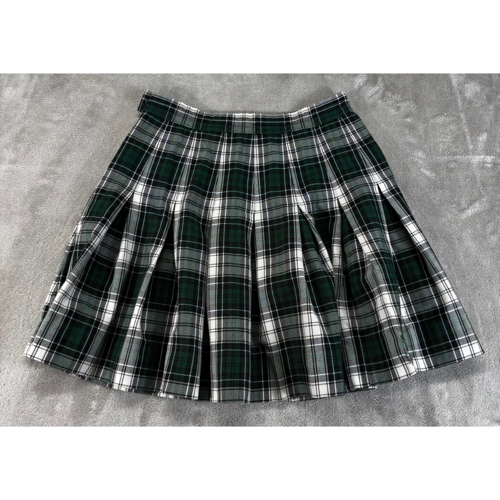 Dennis Pleated Plaid Skirt Women 25 Waist Green Black‎ Schoolgirl Mini Excellent